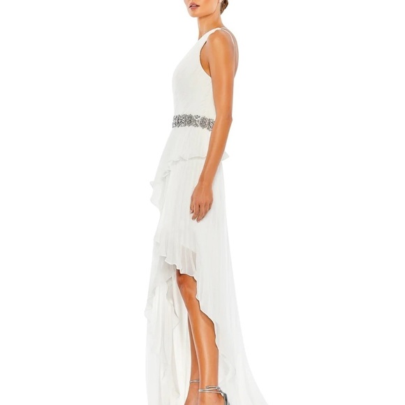 Mac Duggal 49532 NWT PLEATED ONE SHOULDER ASYMMETRICAL RUFFLE HEM GOWN - Picture 3 of 8